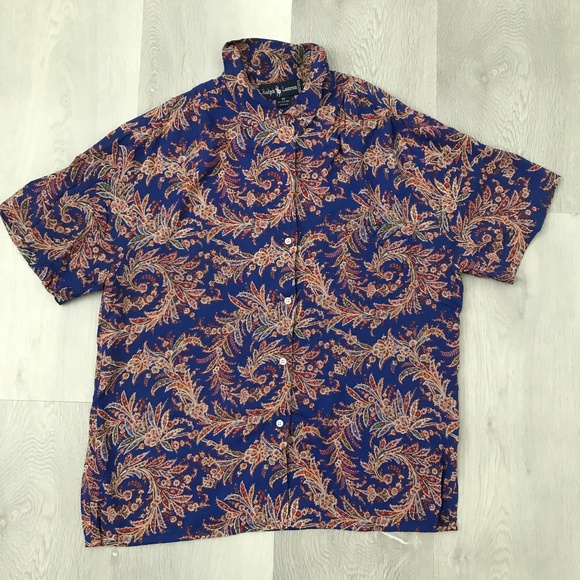 Ralph Lauren Tops - VINTAGE RALPH LAUREN CAMP SHIRT BLUE PAISLEY SHORT SLEEVE BUTTON WOMENS 14